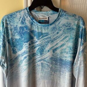 2X Magellan Men’s Outdoors Blue & White design Shirt. Fish gear Boyfriend Cut